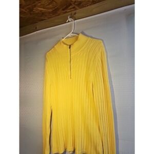 Liz Claiborne Women's Large L Yellow 1/4 Zip Sweater, Cableknit Fisherman Easter